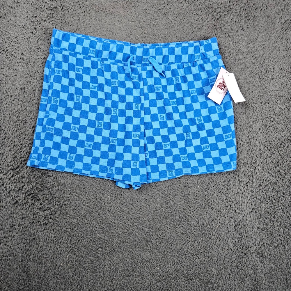 Juicy Couture Blue Checkerboard Terry Cloth Lounge Shorts 2XL Plus